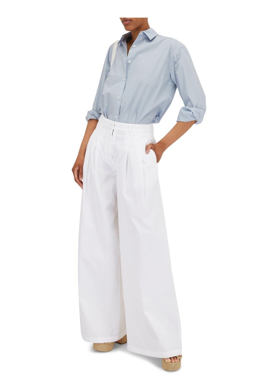 Nili Lotan Dillon White Cotton Wide Leg Pleated Pants Size 8 Quiet Luxury
